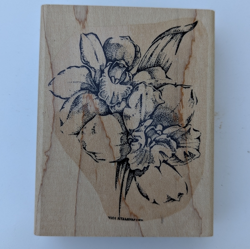 Floral Design Wooden Rubber Stamp